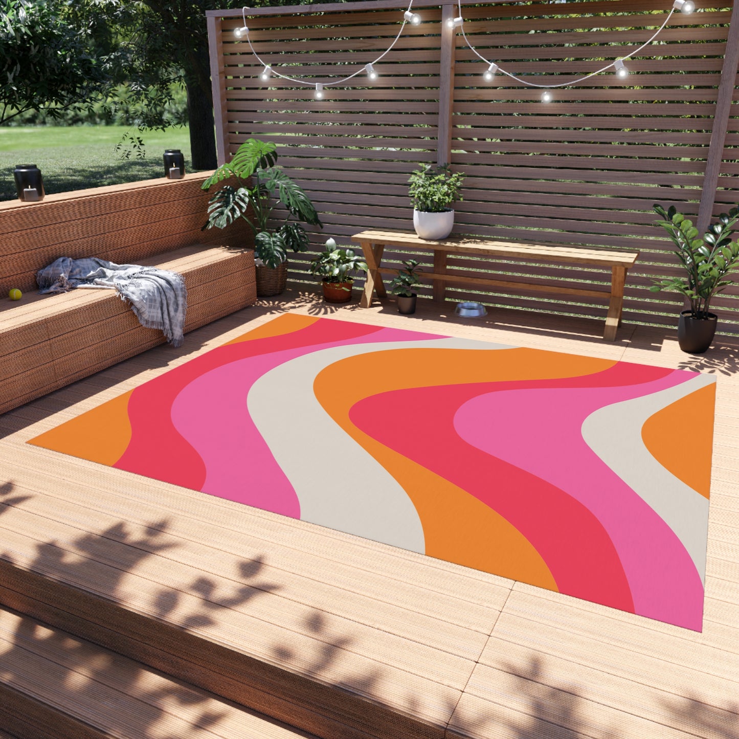 Groovy 60's Retro Mid Century Mod Swirl Pink, Orange & Cream Indoor/Outdoor Anti-Slip Accent Rug