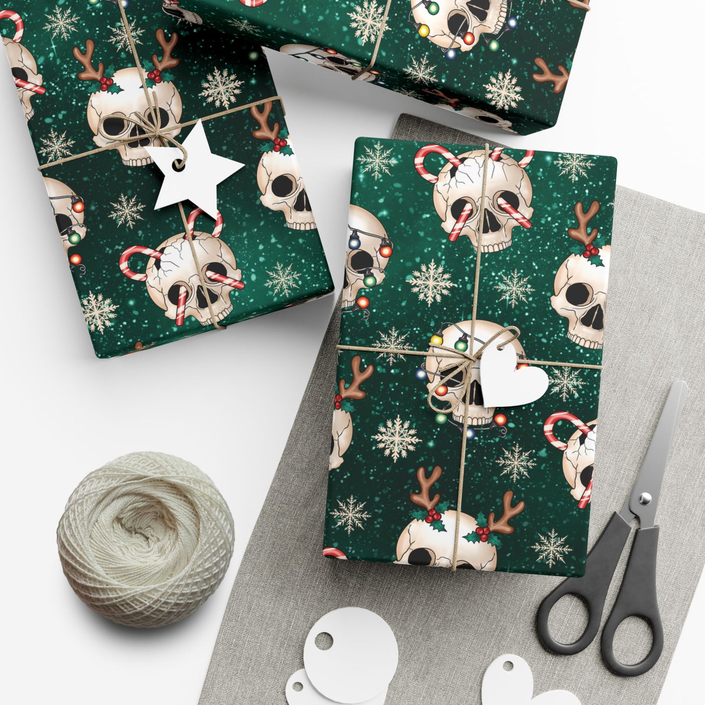 Goth Christmas Skulls Festive Green Creepmas Eco-Friendly Gift Wrap