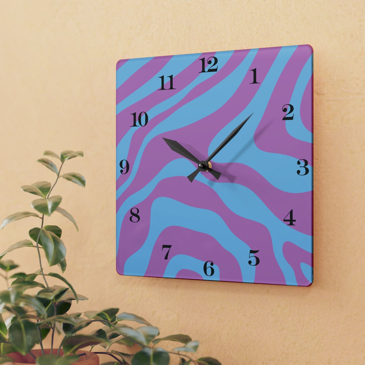 Retro Y2K Psychedelic Groovy Swirl Blue & Purple Mid Century Mod Acrylic Wall Clock