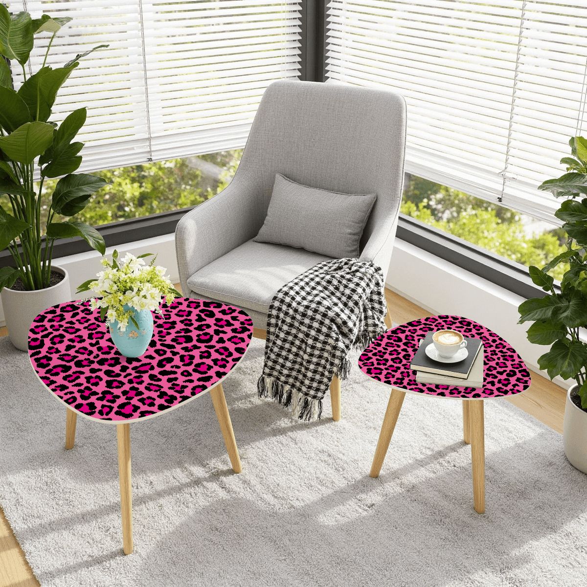 Pink Leopard Spots Cheetah Animal Print Nesting Accent Tables