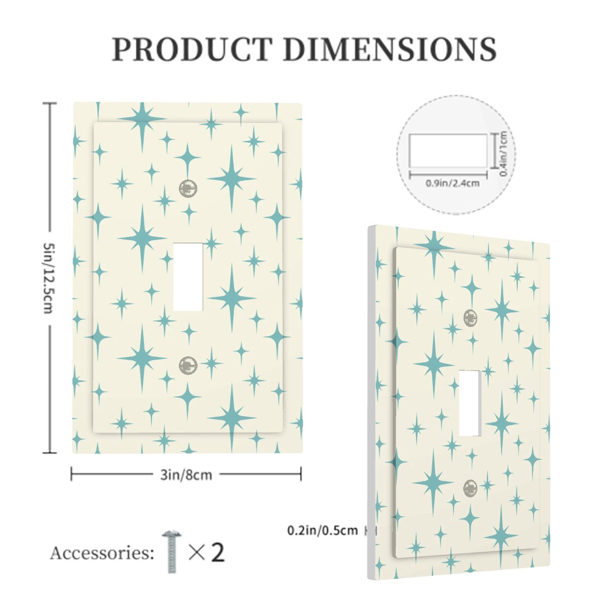 Retro 50s Atomic Starburst Mid Century Mod Blue and Off-White Single Toggle Light Switch Cover (1-Gang Wall Plate)