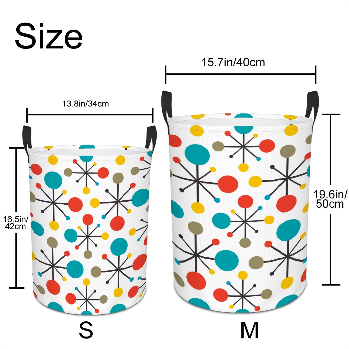 Retro 50s Atomic Burst Mid Century Mod Colorful  Round Laundry Hamper