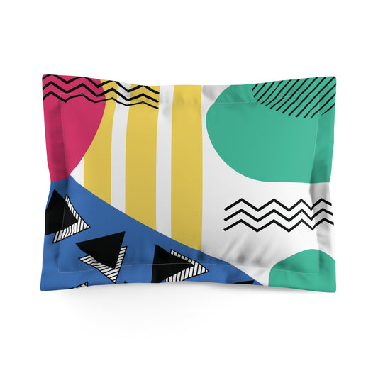 Retro 80's 90's Memphis Inspired Geometric, Throwback Aesthetic Multicolor Pillow Sham