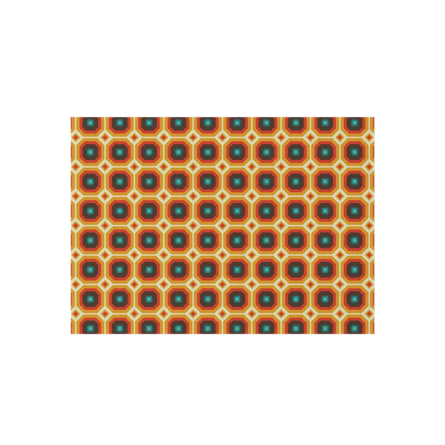 Retro 60s 70s Funky Mod Square Mid Century Geo Brown & Orange Anti-Slip Indoor/Outdoor Accent Rug