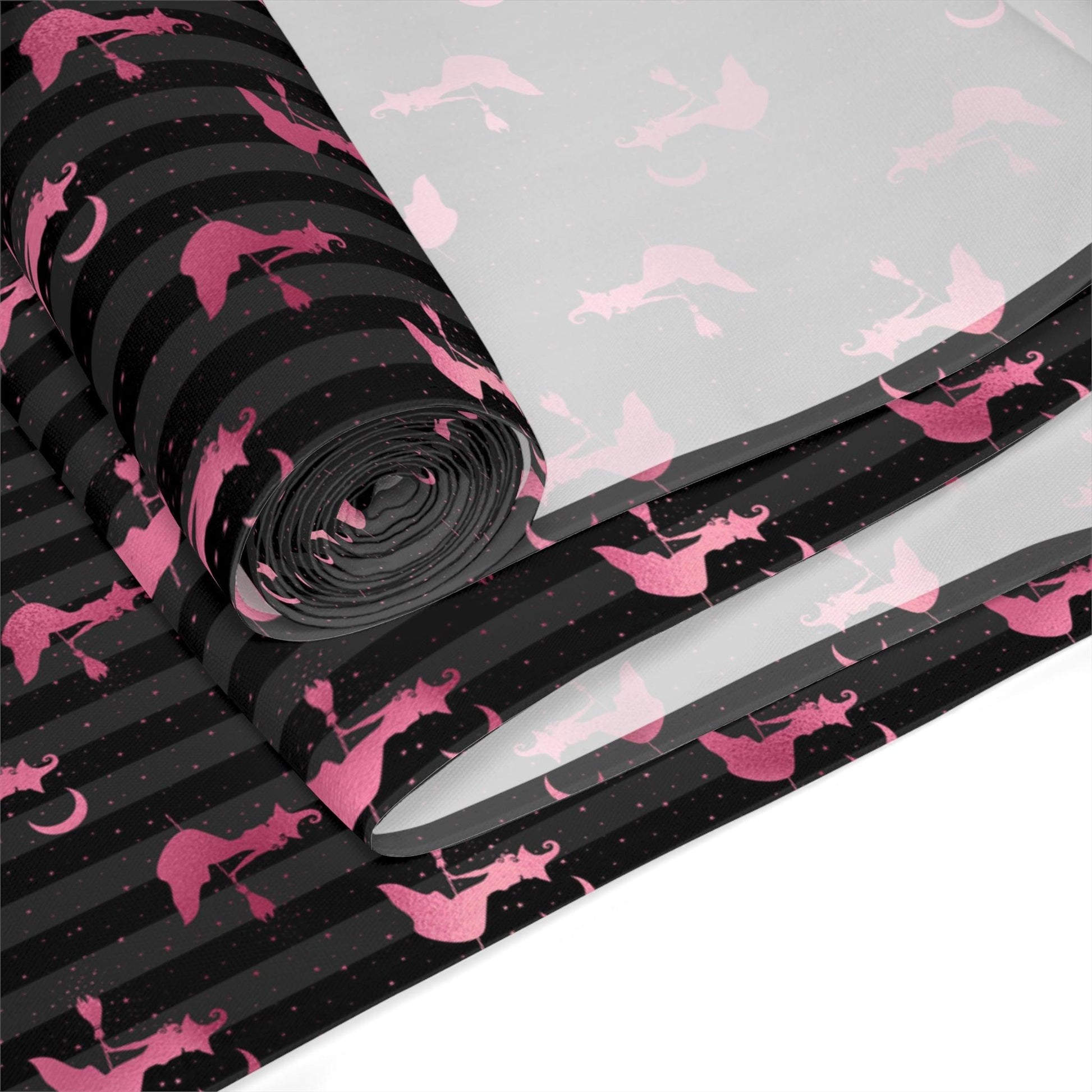 Flying Witch Glam Goth Pink and Black Halloween Table Runner | lovevisionkarma.com