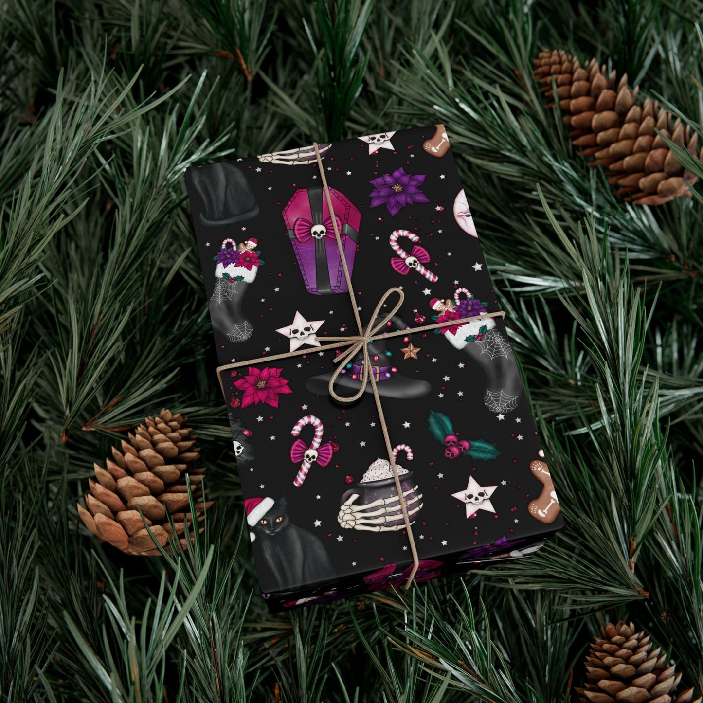 Kitschy Goth Christmas, Creepmas Whimsigoth Black Eco-friendly Gift Wrap
