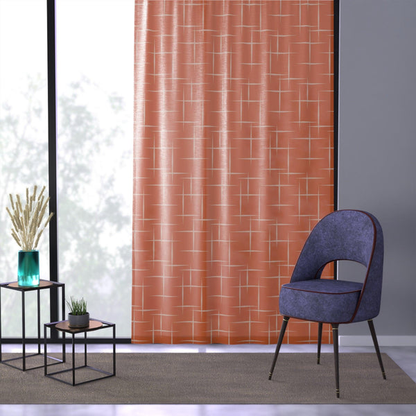 Retro 50s Orange Mid Century Modern Sheer Window Curtain