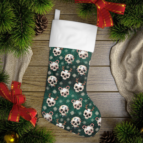 Goth Christmas Festive Skulls Green Creepmas Holiday Stocking | lovevisionkarma.com