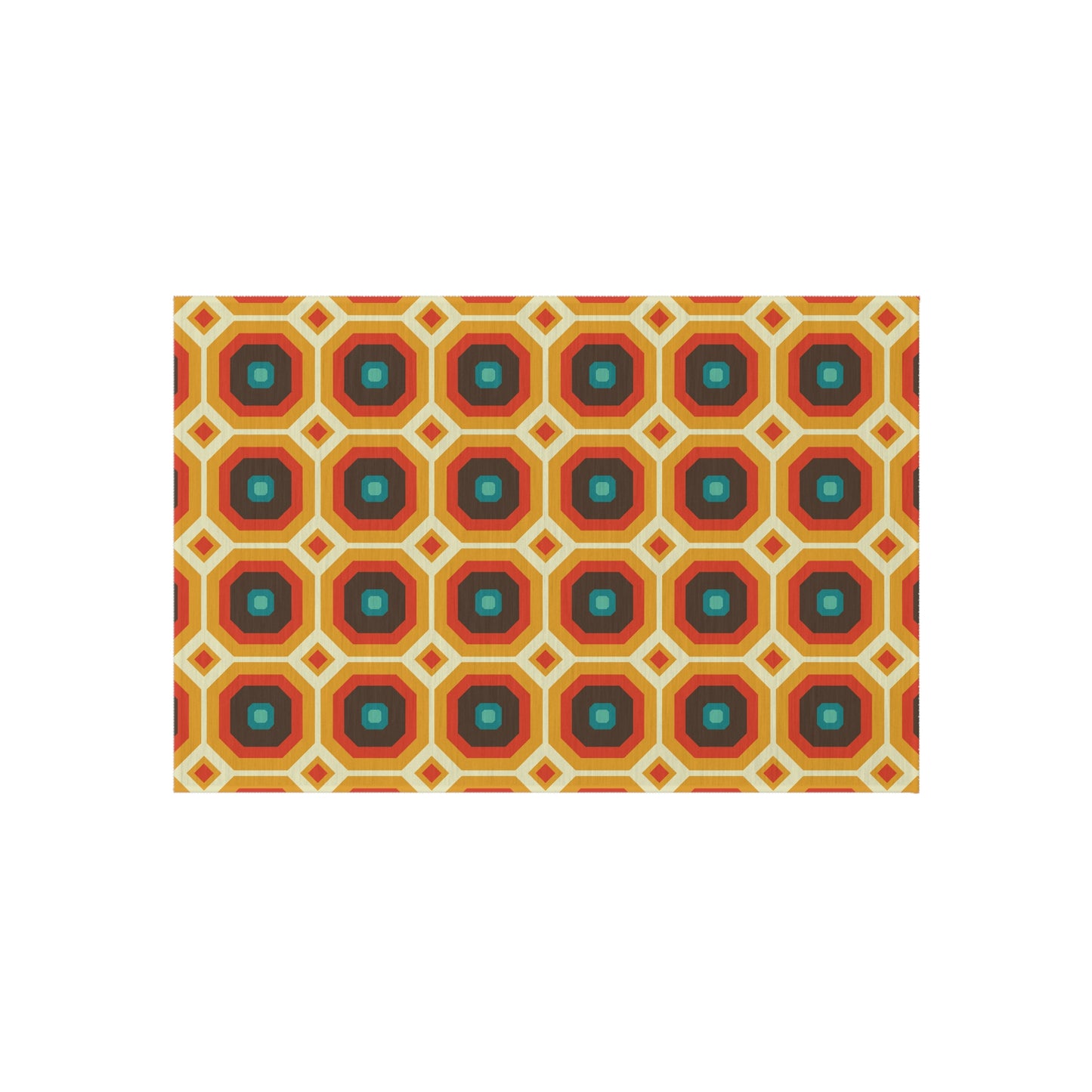 Retro 60s 70s Funky Mod Square Mid Century Geo Brown & Orange Anti-Slip Indoor/Outdoor Accent Rug