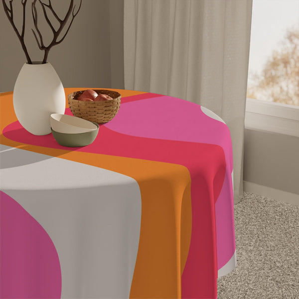 Retro 60s Groovy Hippie Swirl MCM Pink & Orange Tablecloth