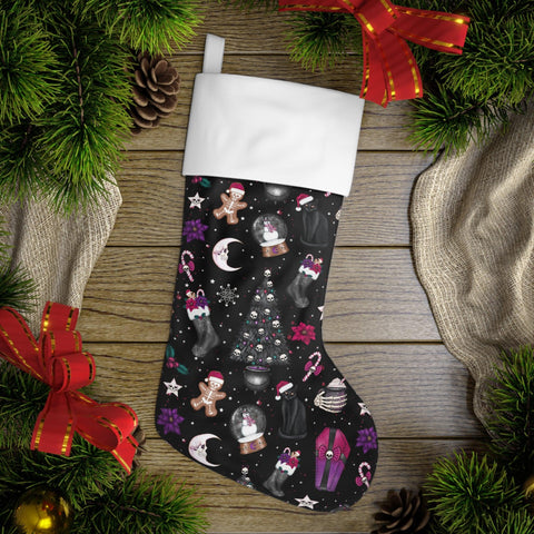 Goth Christmas Stocking, Kitschy Creepmas Black Whimsigoth Decor