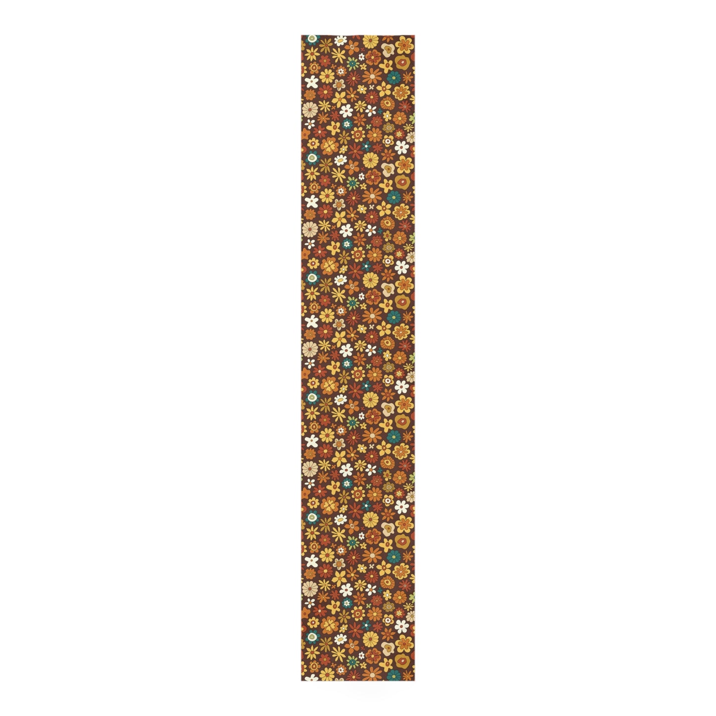 Retro 60s 70s Groovy Floral Mid Century Modern Brown Table Runner