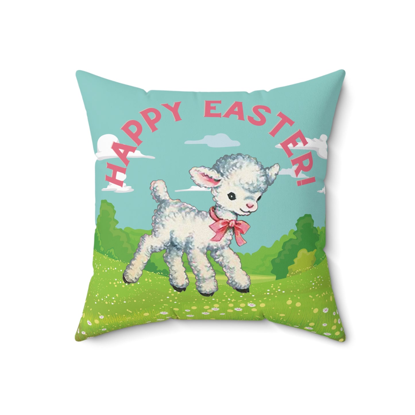 Retro Easter Lamb, Vintage Mid Century Mod Inspired Colorful Happy Easter Accent Throw Pillow