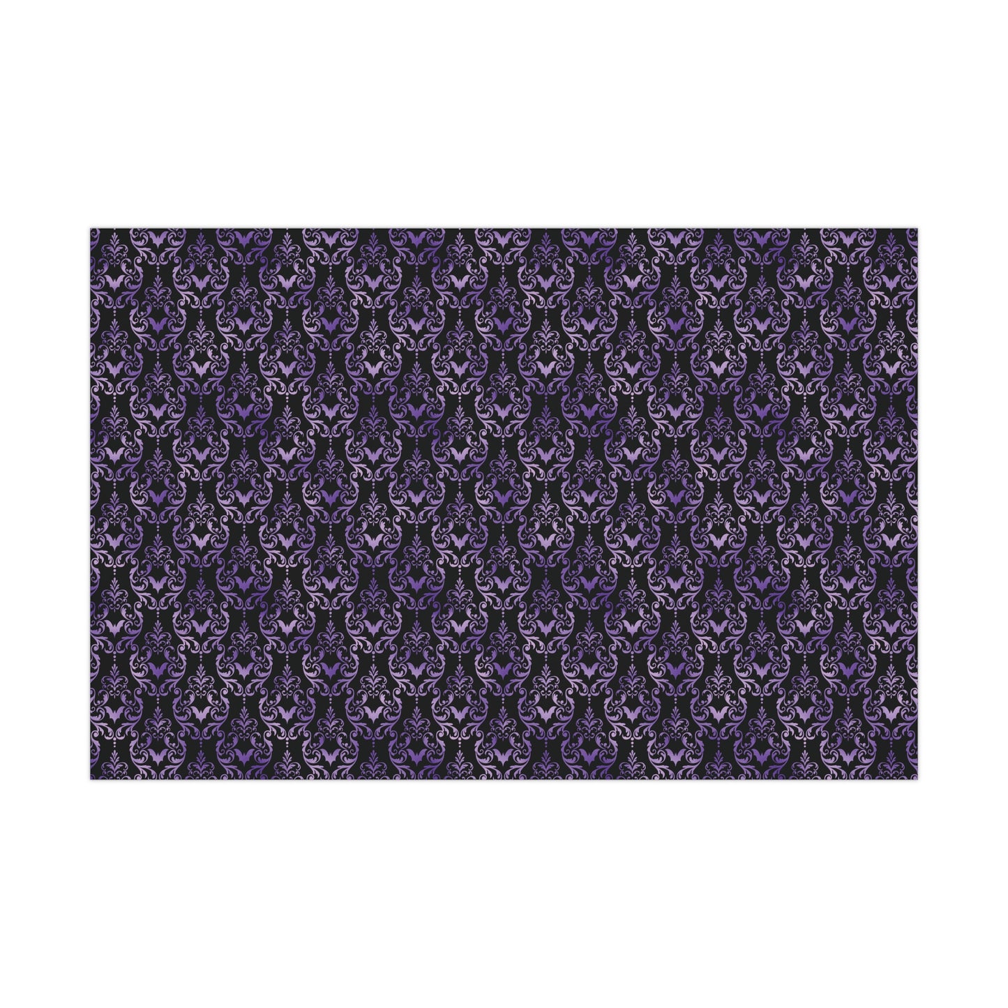 Purple Damask Bats, Victorian Goth Inspired, Dark Academia Goth Christmas & Creepmas Glam Goth Black Gift Wrap Paper