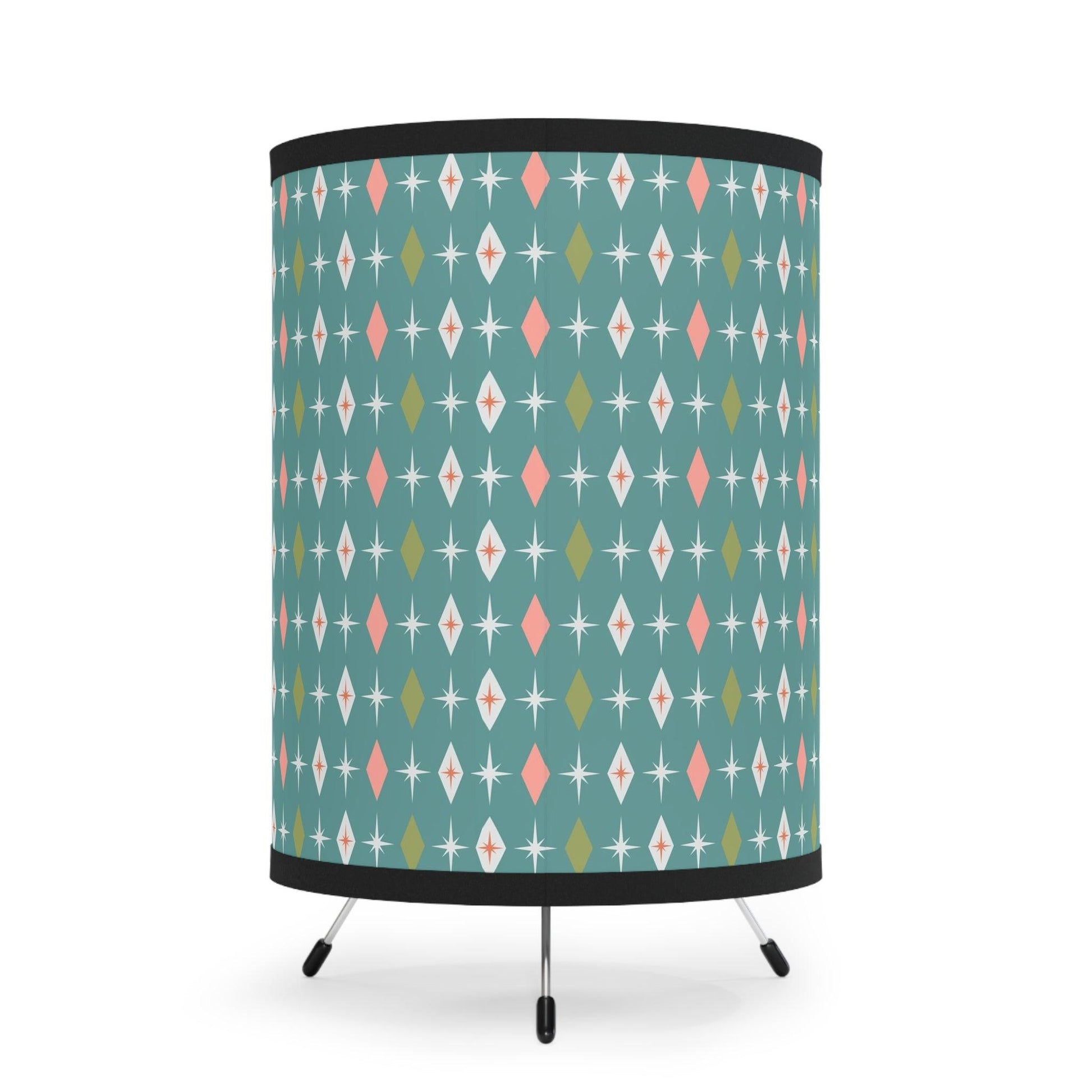 Retro 50s Atomic Burst and Diamonds Teal and Pink Tabletop Tripod Lamp | lovevisionkarma.com