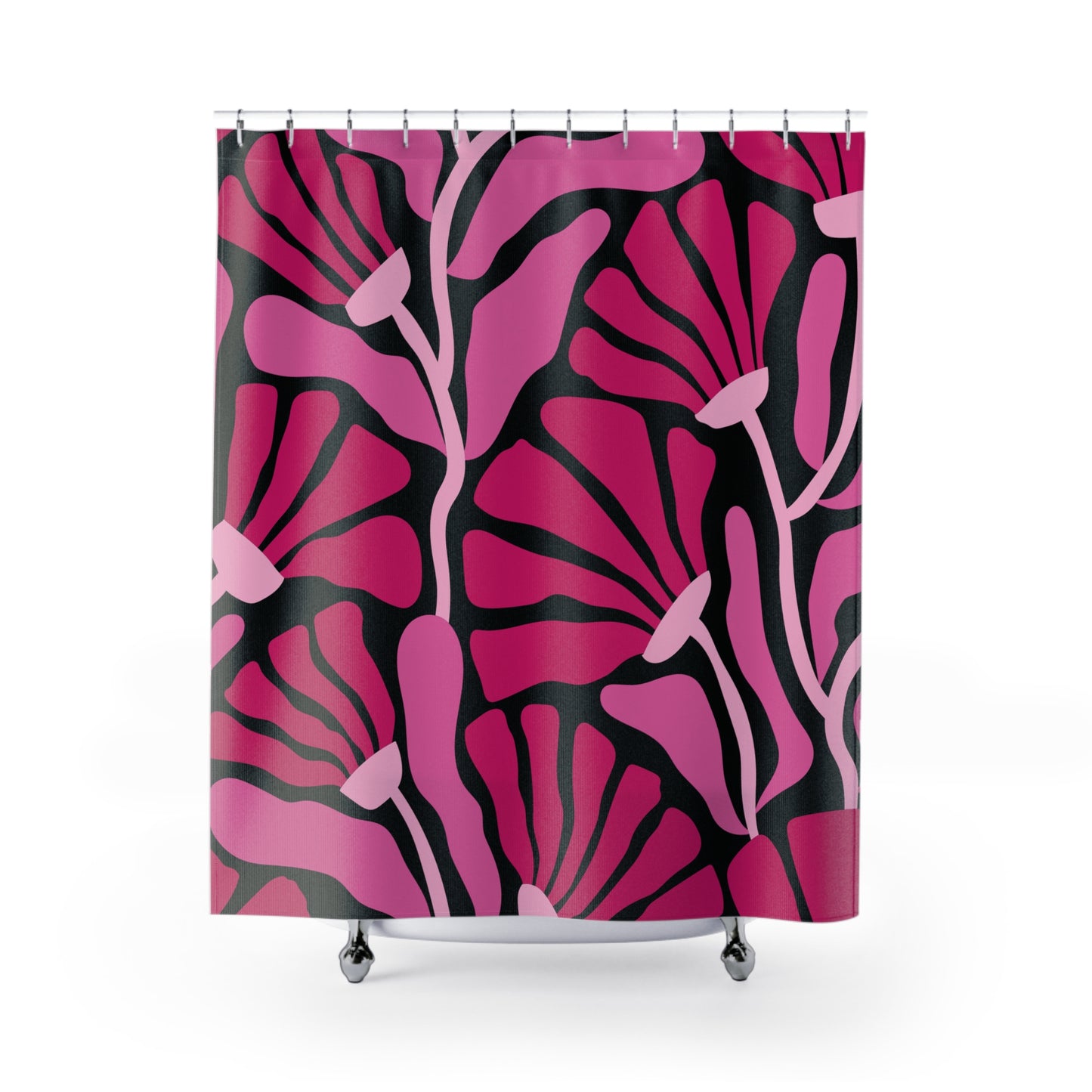 Groovy Mod Minimalist Flowers MCM Pink and Black Shower Curtain