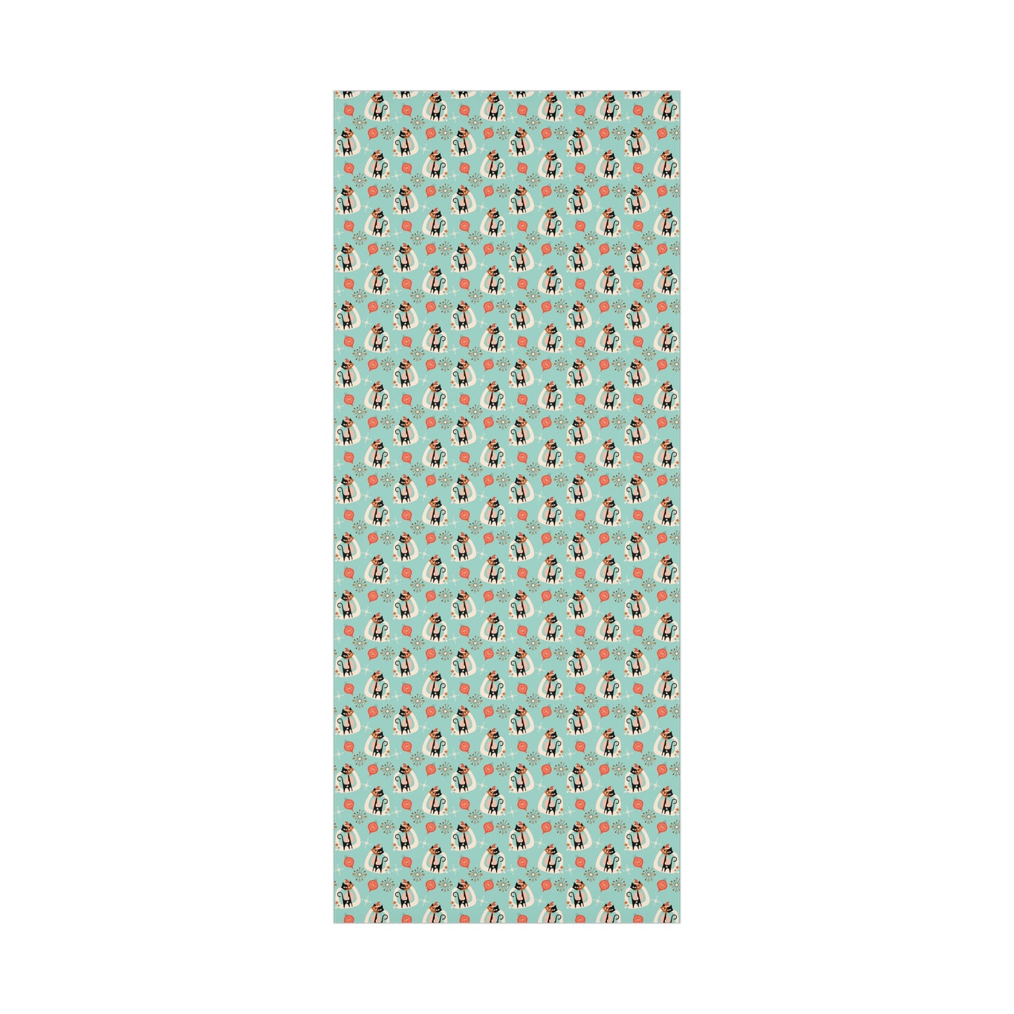 Retro 50's Atomic Cat & Starbursts Kitschy Christmas Mid Century Modern Blue Eco-Friendly Wrapping Paper