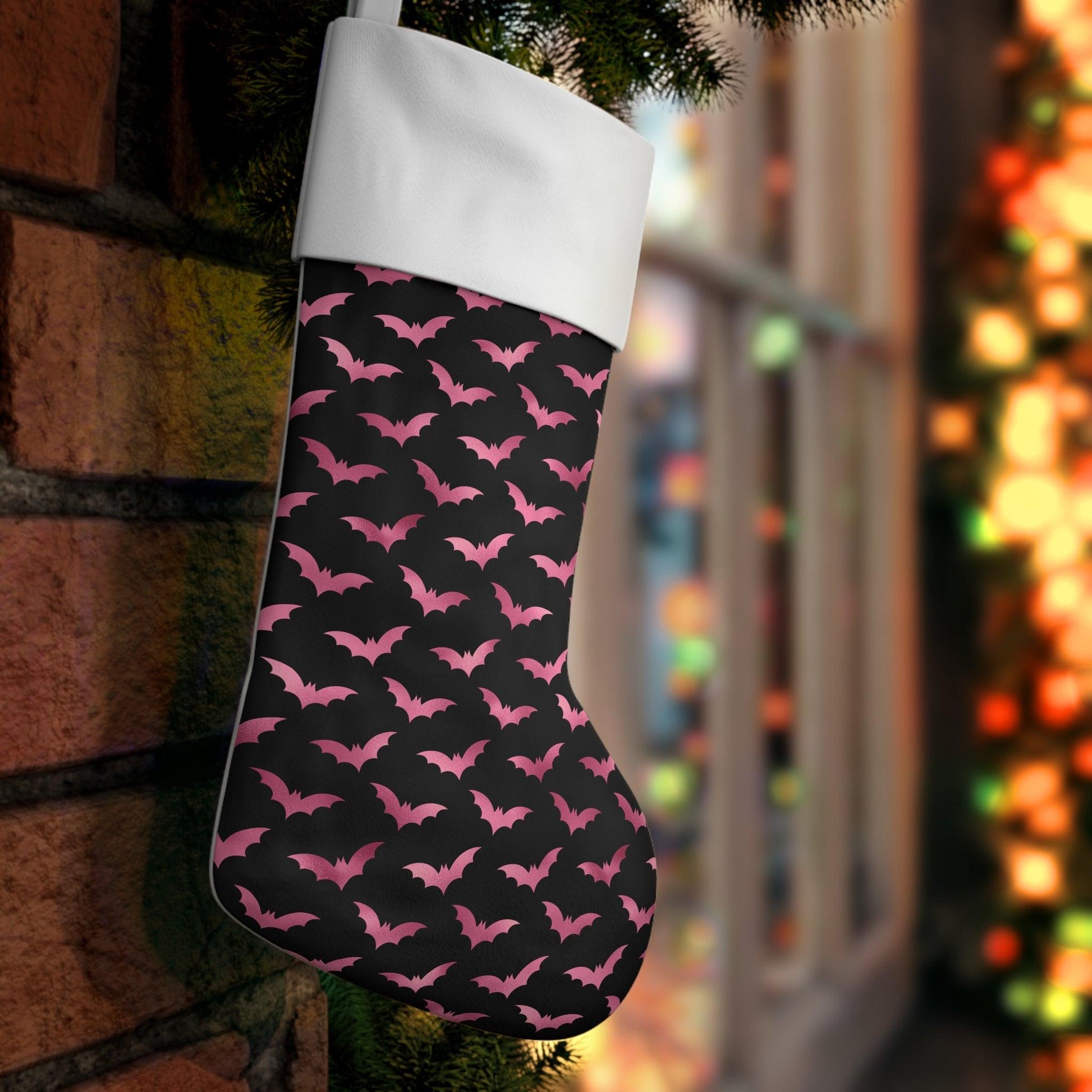 Pink Bats Glam Goth Christmas, Creepmas, Black Gothmas Stocking | lovevisionkarma.com