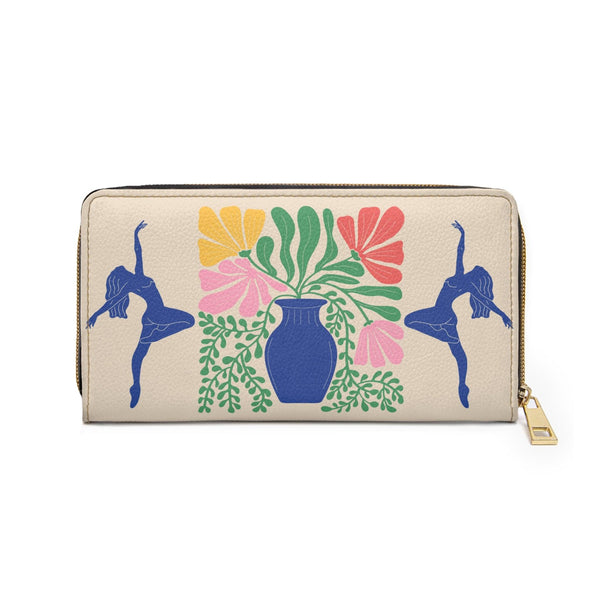 Retro Dancing Women Silhouette & Abstract Florals Matisse Inspired Multicolor Zipper Wallet | lovevisionkarma.com