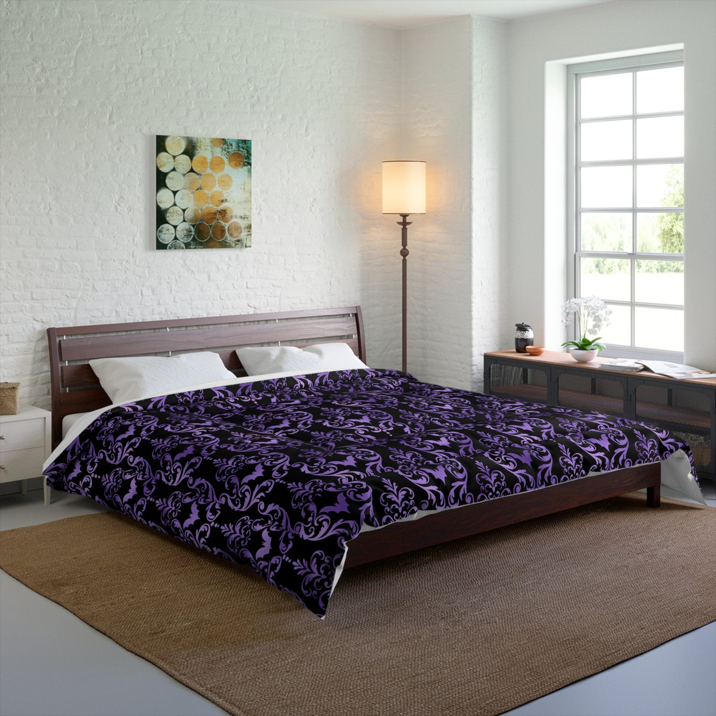 Goth Damask Purple Bat Halloween Glam Goth Black Comforter