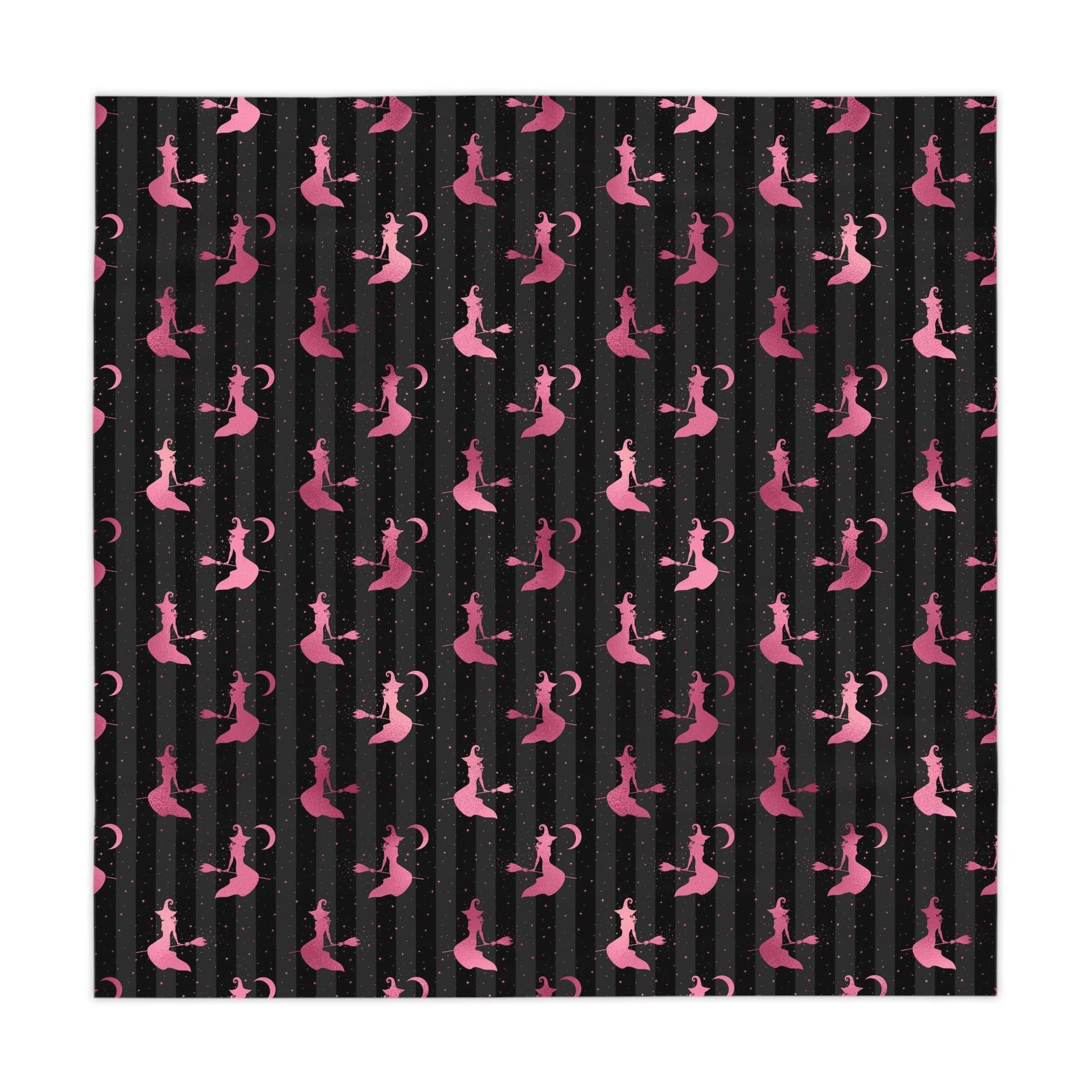 Flying Witch Silhouette Glam Goth Halloween Pink and Black Tablecloth | lovevisionkarma.com