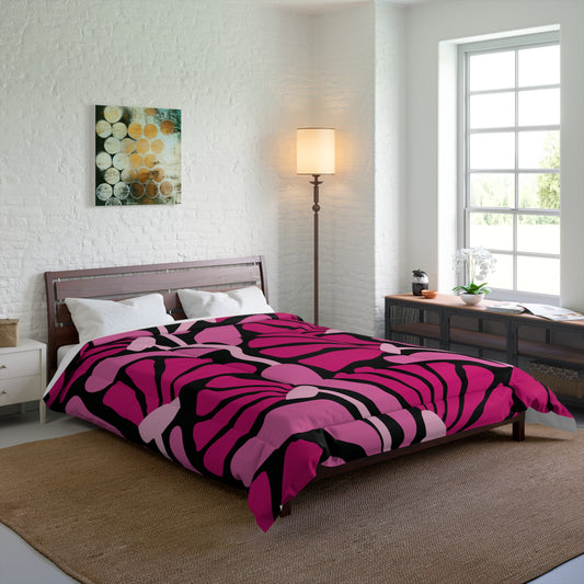 Groovy Mod Minimalist Flowers MCM Black & Pink Comforter