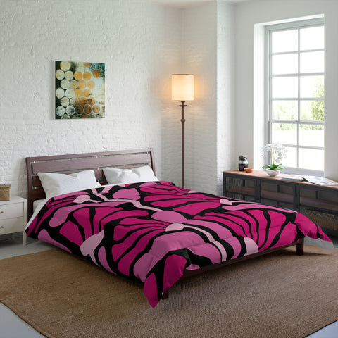 Groovy Mod Minimalist Flowers MCM Black & Pink Comforter