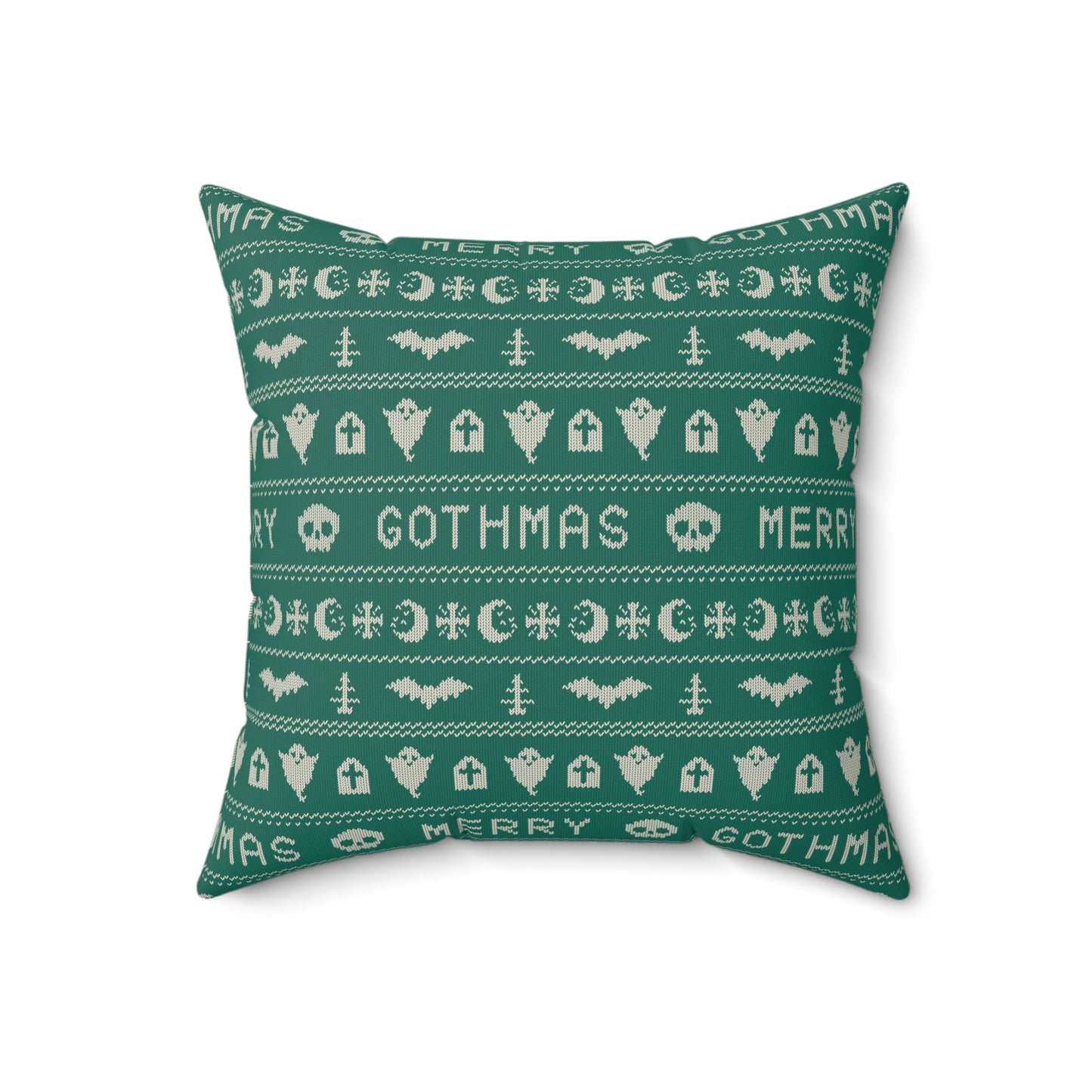 Goth Christmas Ugly Sweater Inspired, Gothmas & Kitschy Creepmas Green Throw Pillow