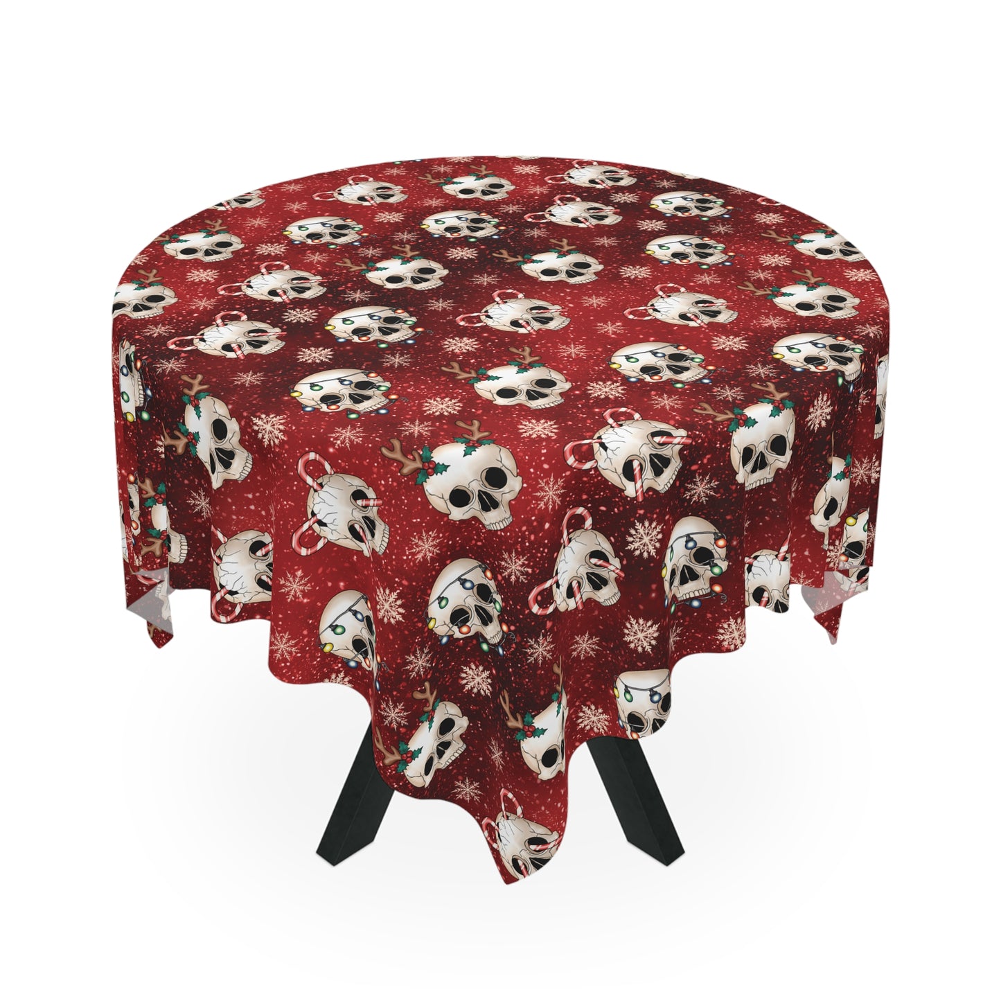 Goth Christmas Skulls, Red Gothmas Creepmas Whimsigoth Tablecloth