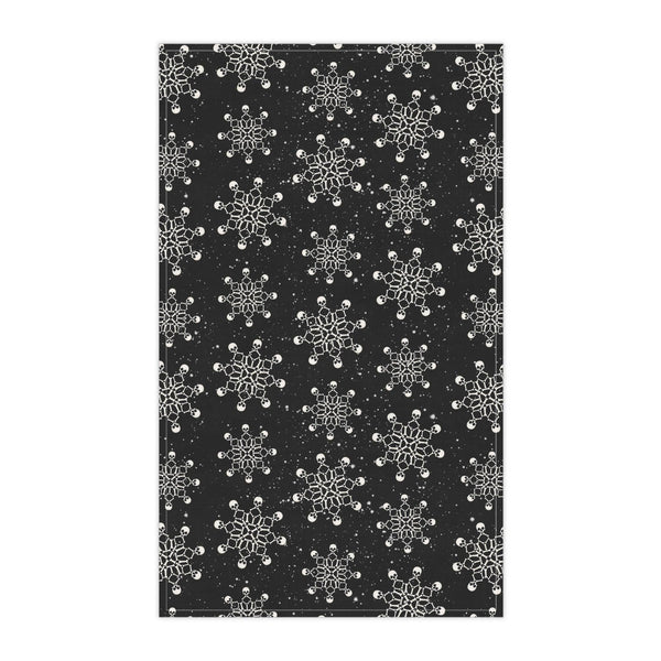 Goth Christmas Skull Snowflakes Creepmas Black Kitchen Tea Towel