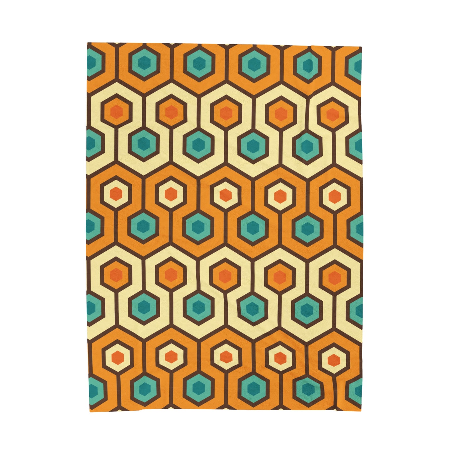 Retro 60s 70s Mid Century Mod Hexagon Orange Velveteen Lightweight Blanket