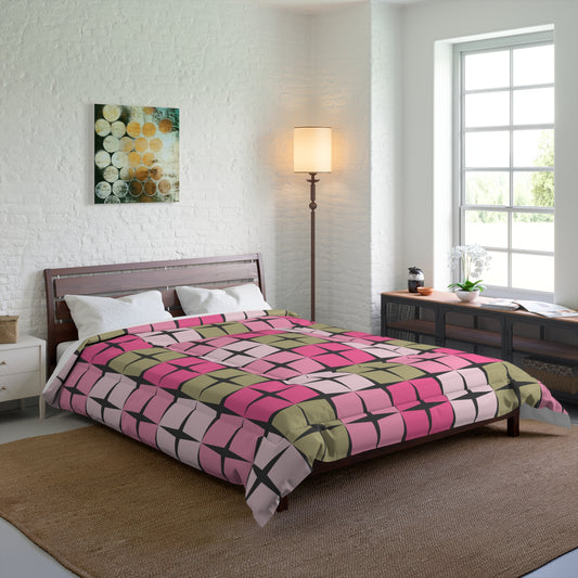 Palm Springs Inspired Bedding Retro 50s 60s Atomic Star Mid Century Mod Pink & Green Comforter