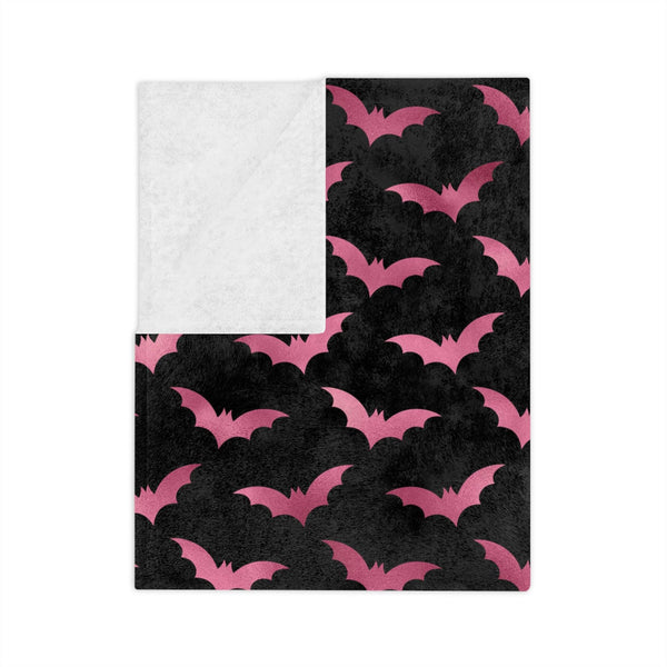 Pink Bats Creepy Halloween Glam Goth Witchy Velveteen Minky Blanket | lovevisionkarma.com