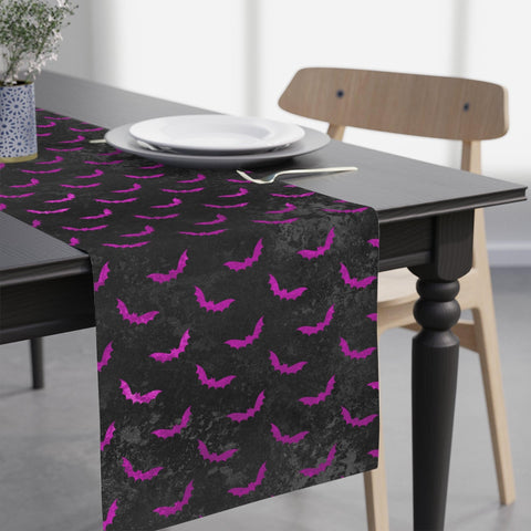 Purple Bats & Distressed Black Halloween Table Runner, Creepmas, Goth Christmas | lovevisionkarma.com
