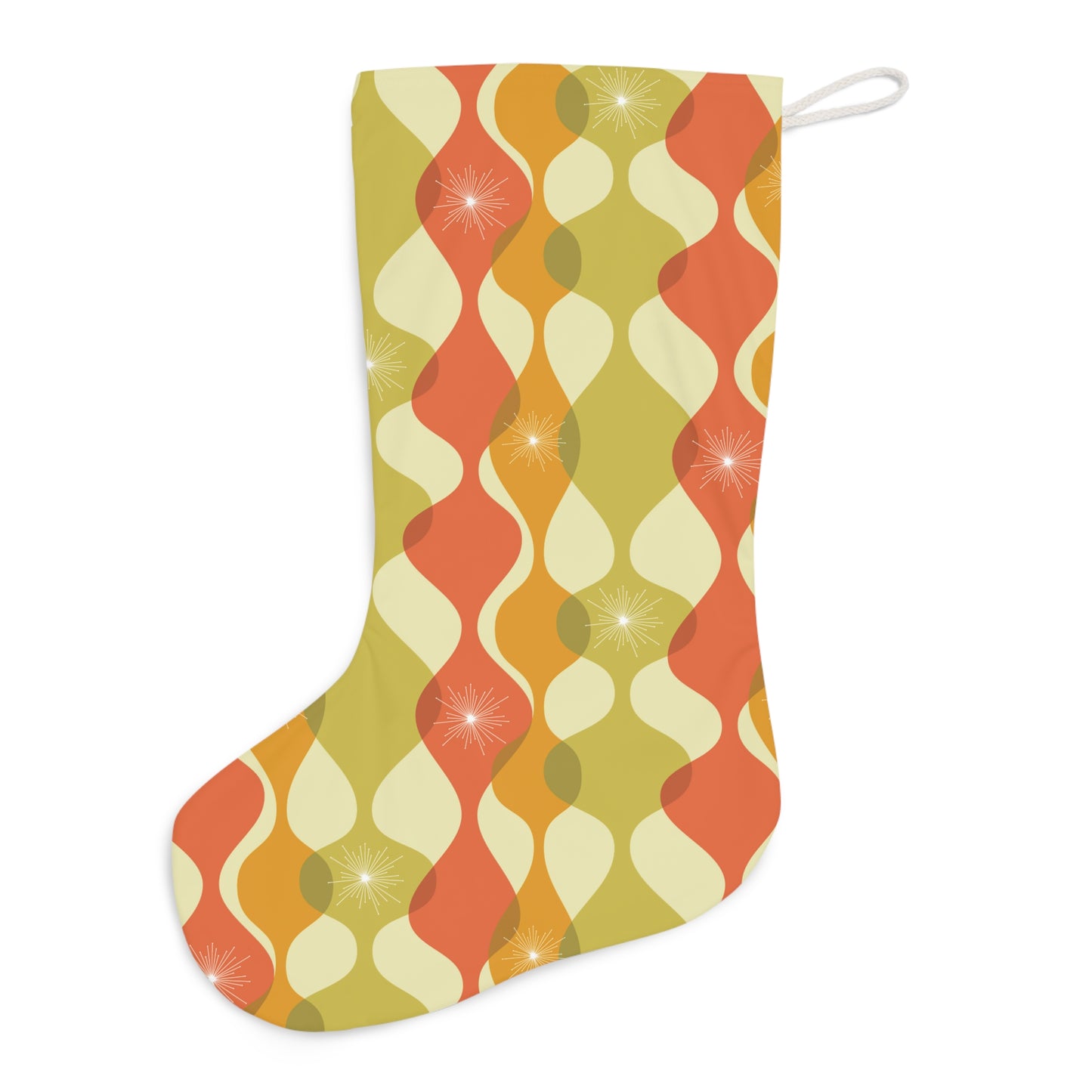 Retro Mid Century Mod Abstract Green, Orange & Mustard Christmas Stocking