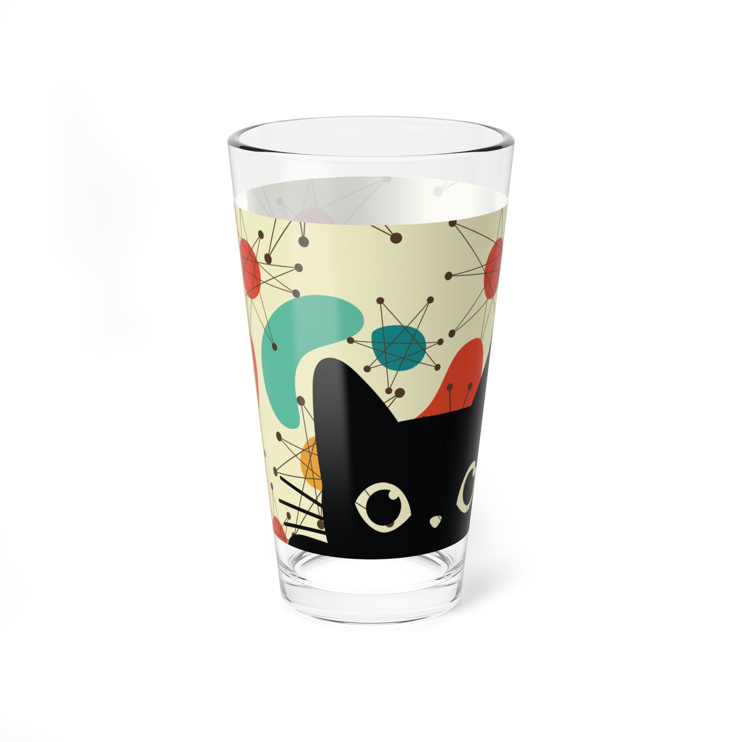 Retro 50s Atomic Black Cat and Boomerangs Mid Century Mod Multicolor Pint Glass