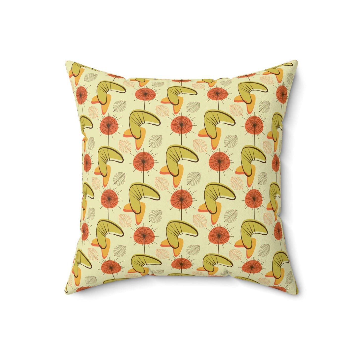 Retro Atomic Boomerangs & Leaves MCM Orange, Green & Yellow Throw Pillow | lovevisionkarma.com