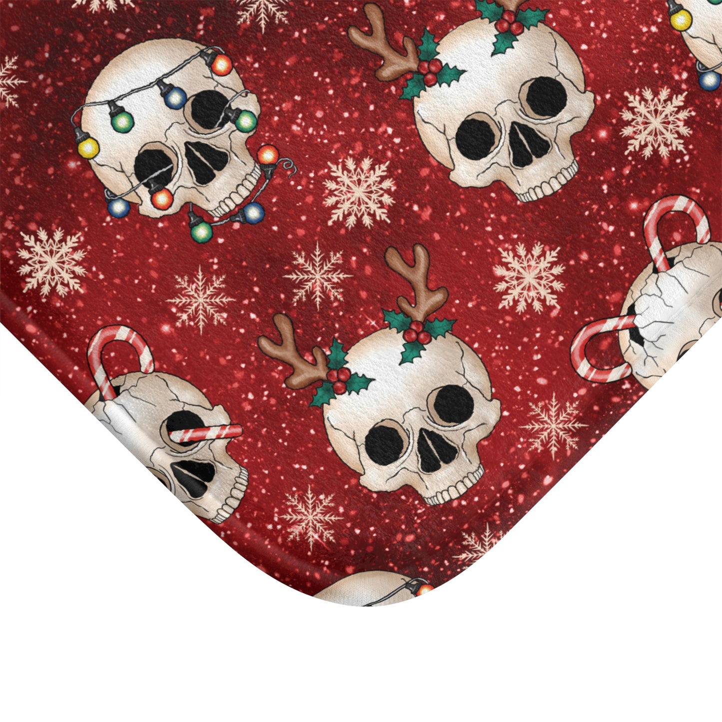 Goth Christmas Skulls, Festive Red Gothmas Creepmas Whimsigoth Bath Mat