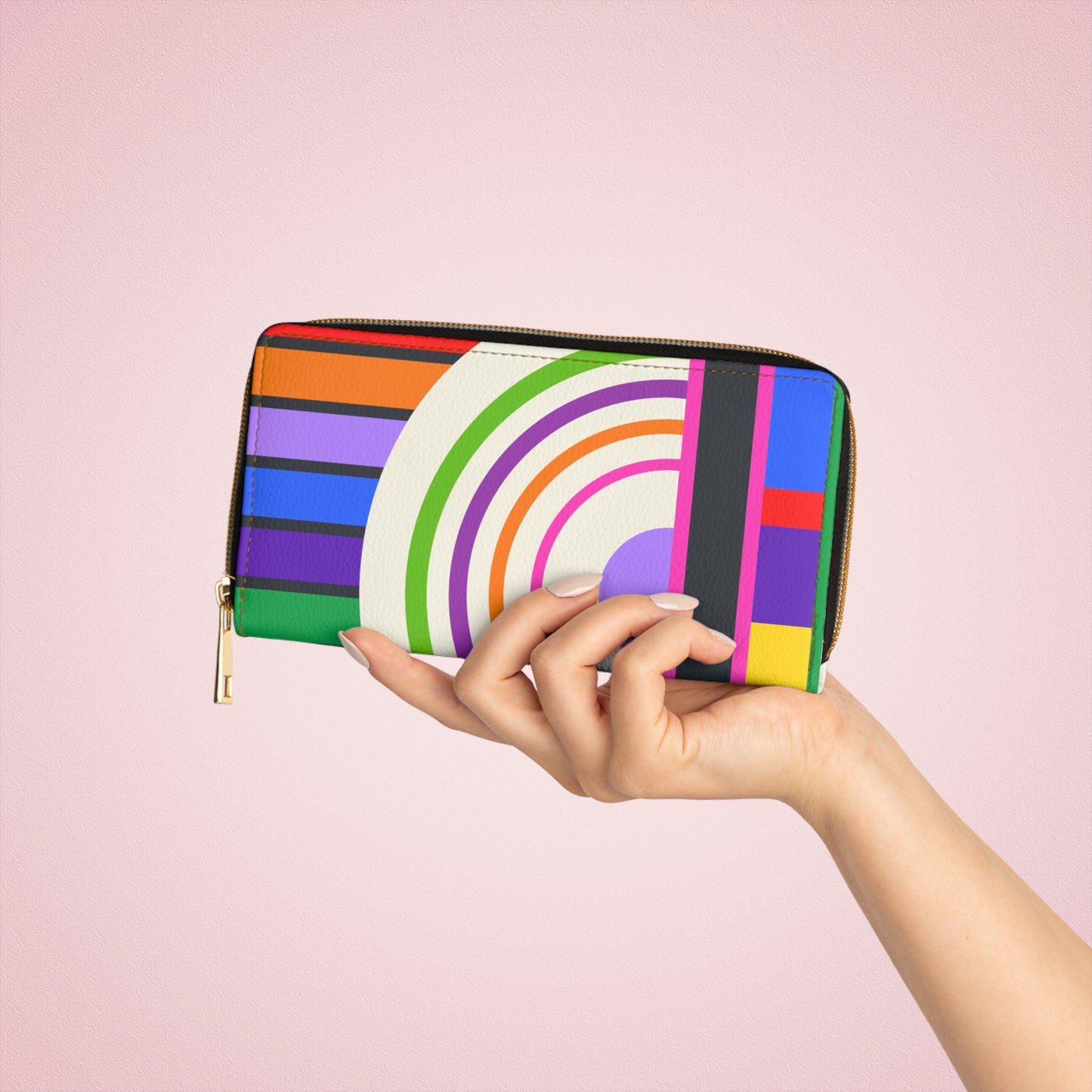 Retro Bauhaus Inspired Bold Colorful Zipper Wallet