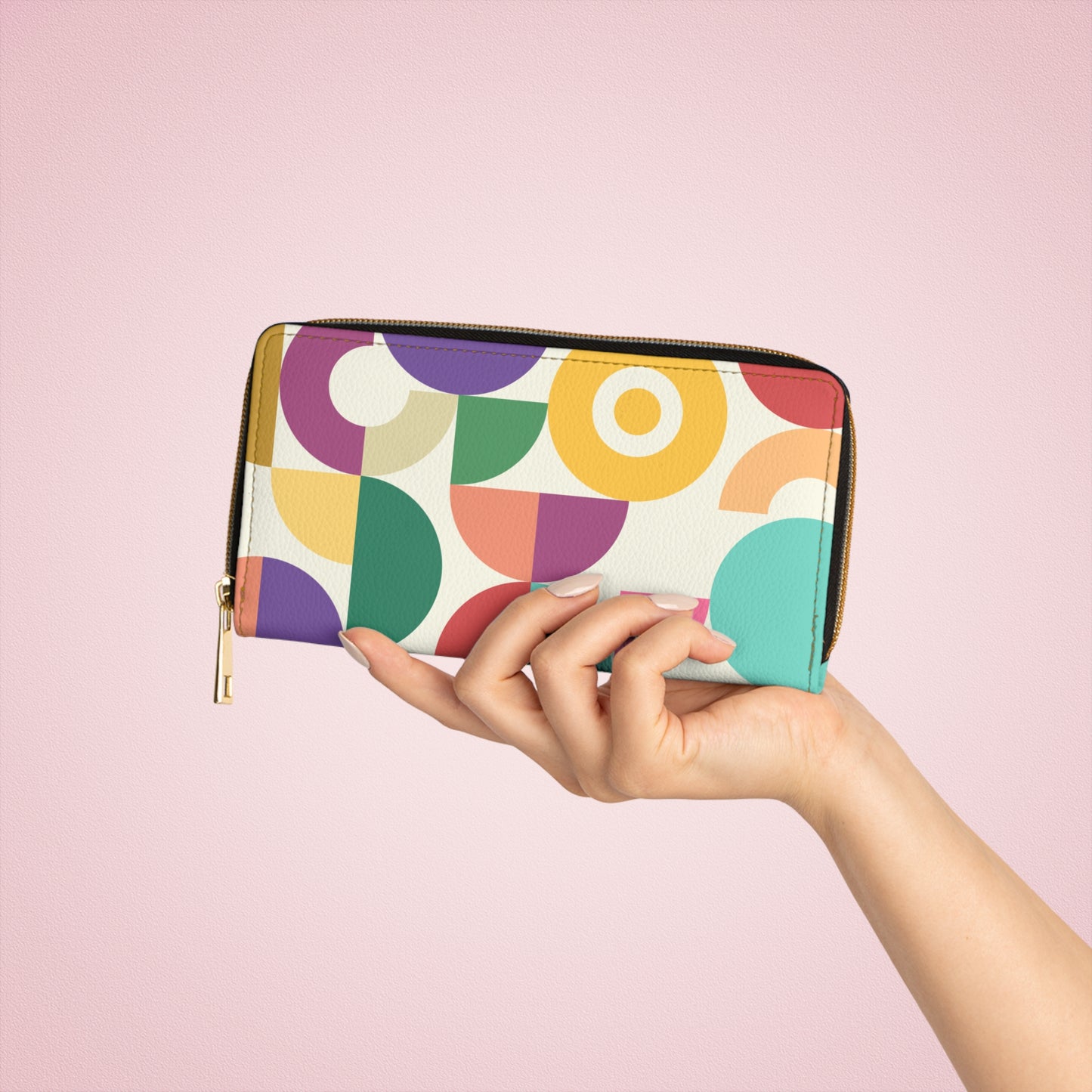 Retro Bauhaus Inspired Abstract MCM Colorful Zipper Wallet