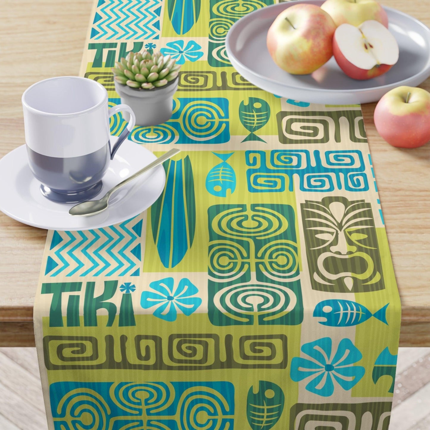 Retro Tiki 60s Mid Century Mod Green & Blue Table Runner | lovevisionkarma.com