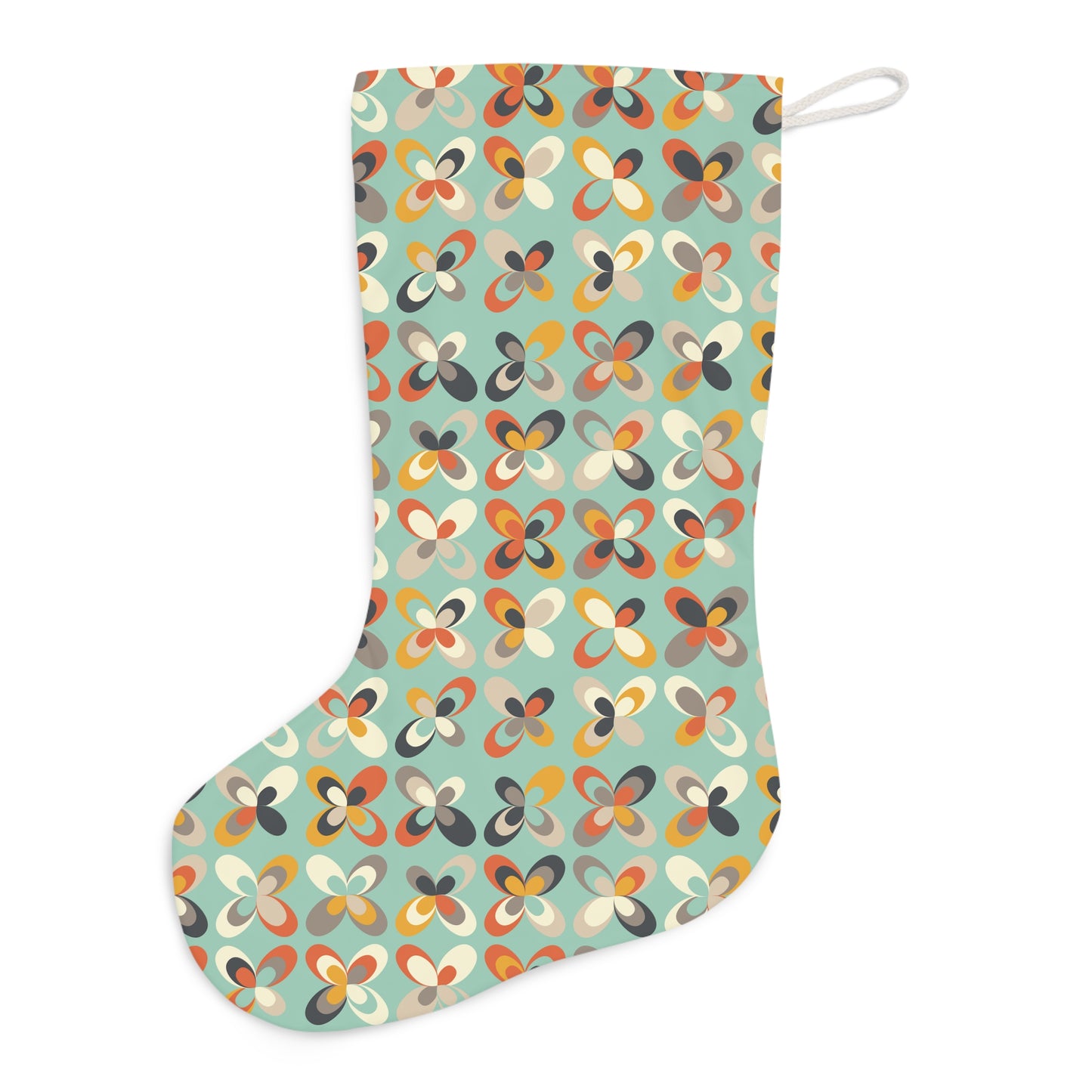 Retro Scandi Mid Century Inspired Danish Flowers Mint Green Christmas Stocking