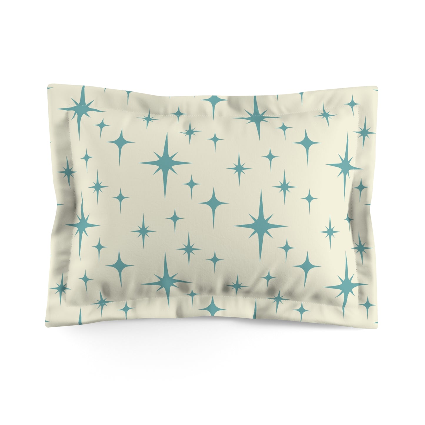 Retro 50s Atomic Starburst Mid Century Mod Blue and Off White Pillow Sham