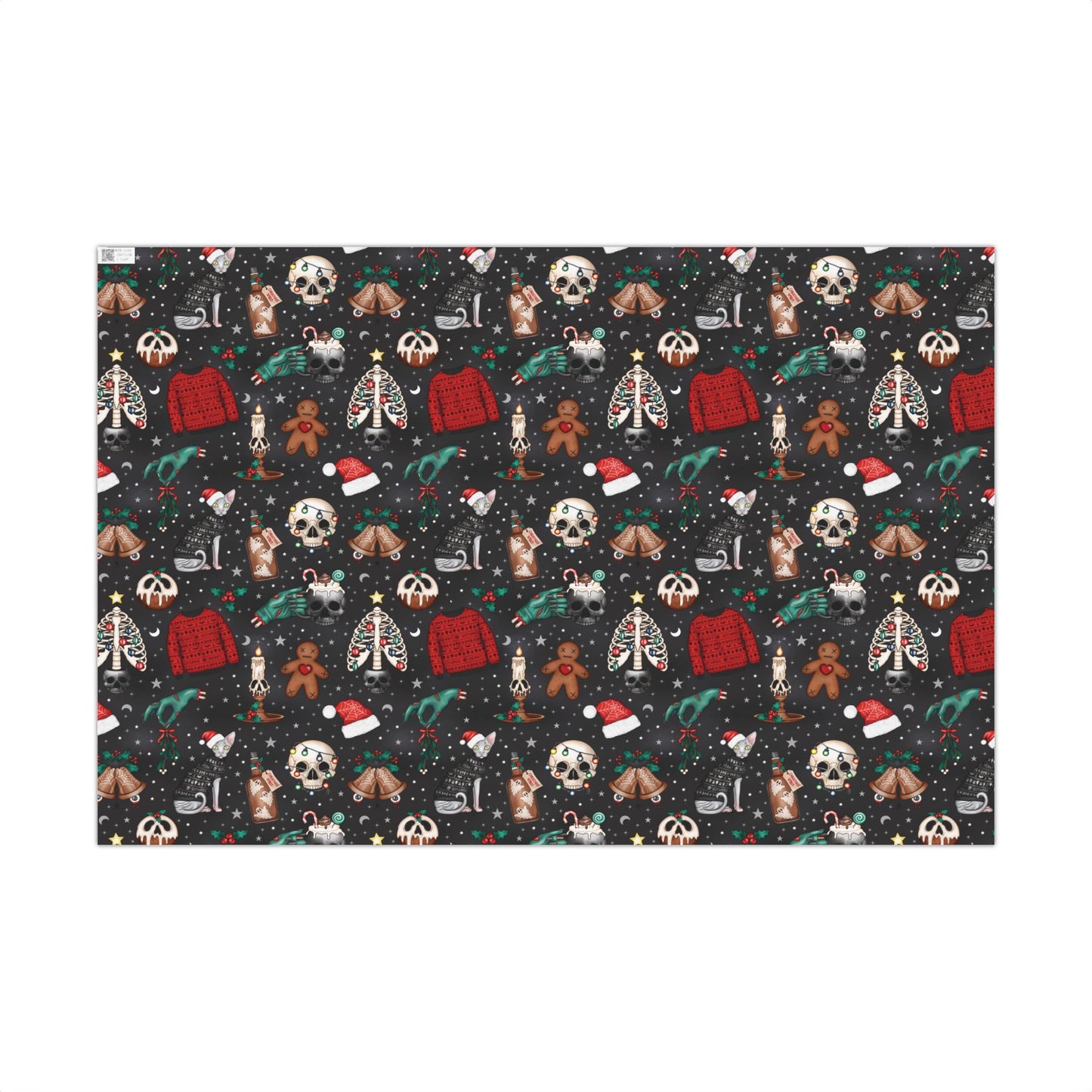 Kitschy Kawaii Goth Christmas, Creepy Cute Whimsigoth Creepmas Black Eco-Friendly Gift Wrap Paper