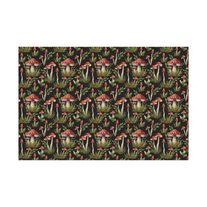 Amanita Muscaria Mushroom, Dark Cottagecore Watercolor Style Black, Red & Green Eco-Friendly Gift Wrap | lovevisionkarma.com