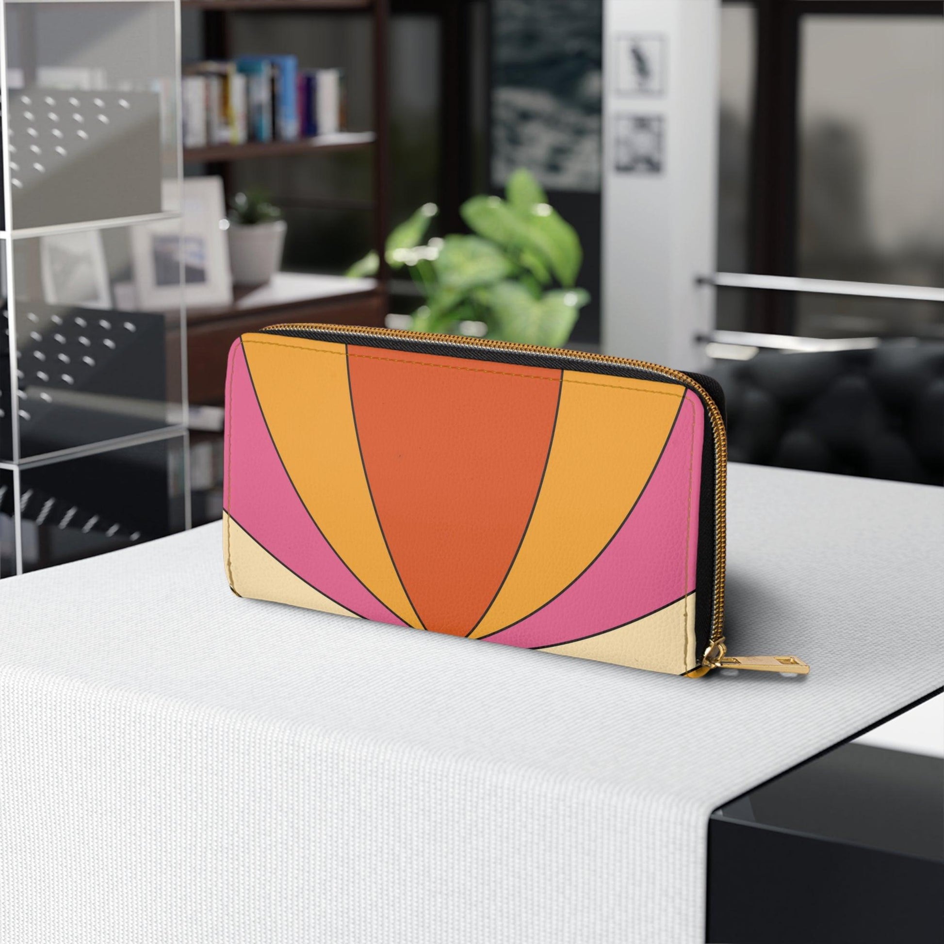 Groovy 60s Retro Mid Century Mod Orange, Pink & Yellow Zipper Wallet | lovevisionkarma.com