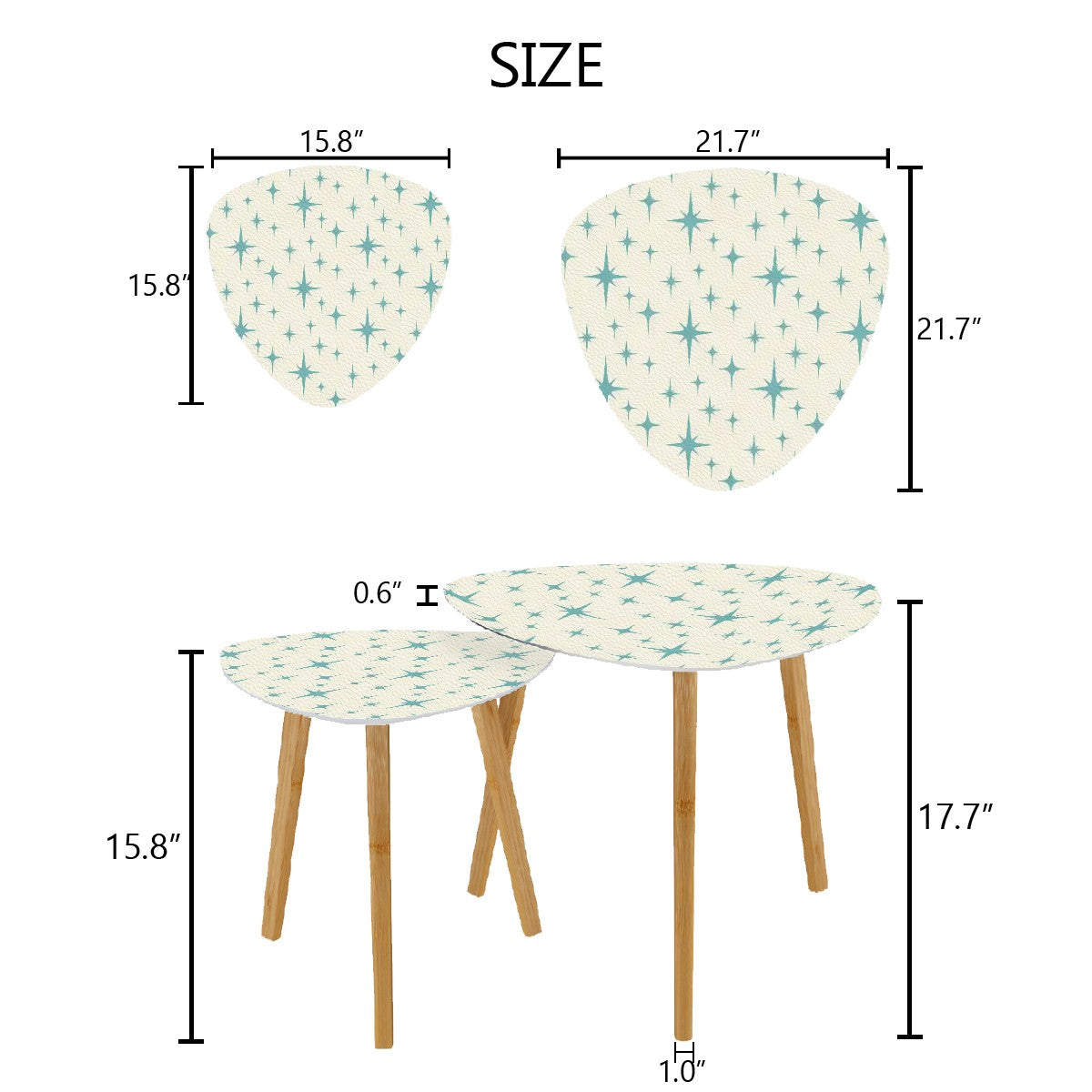 Retro 50s Atomic Starburst Mid Century Mod Blue and Off-White Nesting Accent Tables