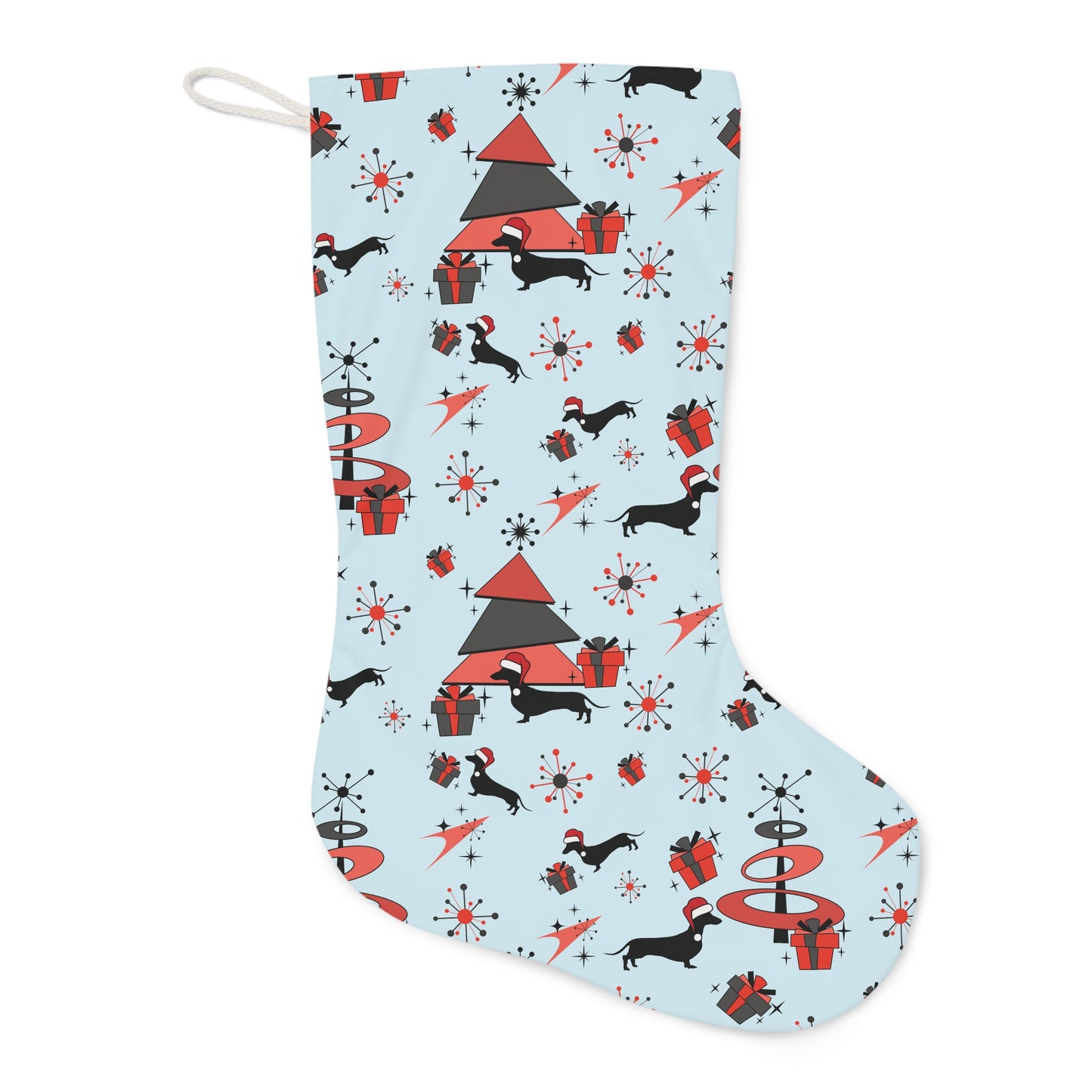 Retro 50's Atomic Dachshund Wiener Dog Mid Century Mod Light Blue Christmas Stocking