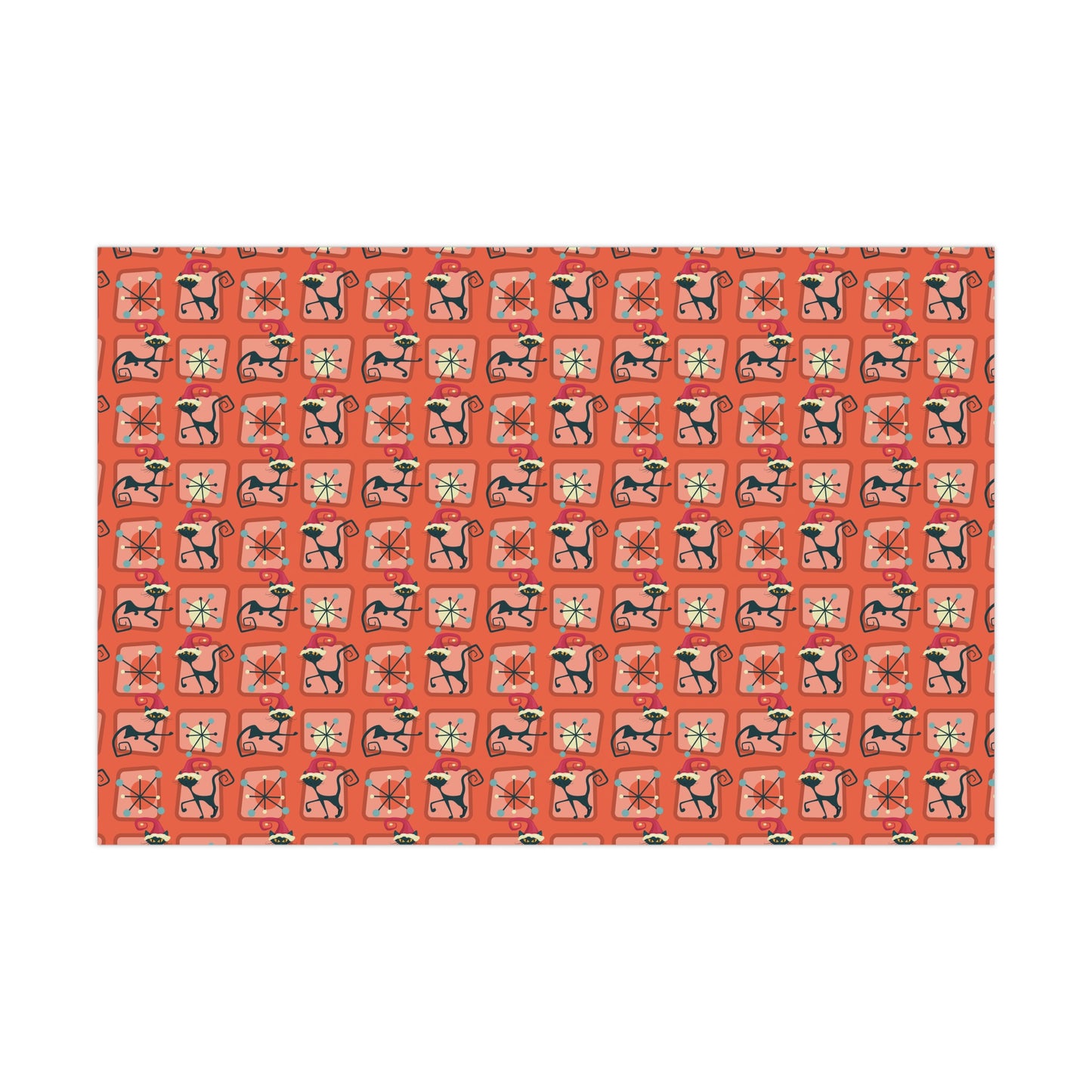 Retro 50's Atomic Cat Christmas Kitschy Mid Century Modern Red Eco-Friendly Wrapping Paper