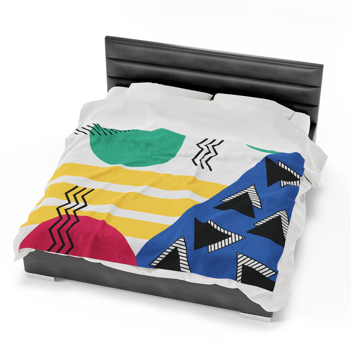 Retro 80's 90's Memphis Geometric, Throwback Aesthetic Multicolor Lightweight Velveteen Blanket